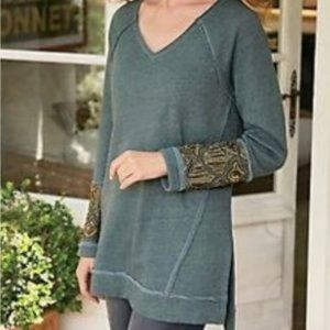 SOFT SURROUNDINGS Brocante Oversized Gray Sweatshirt Beaded Sleeves Lrg NWT